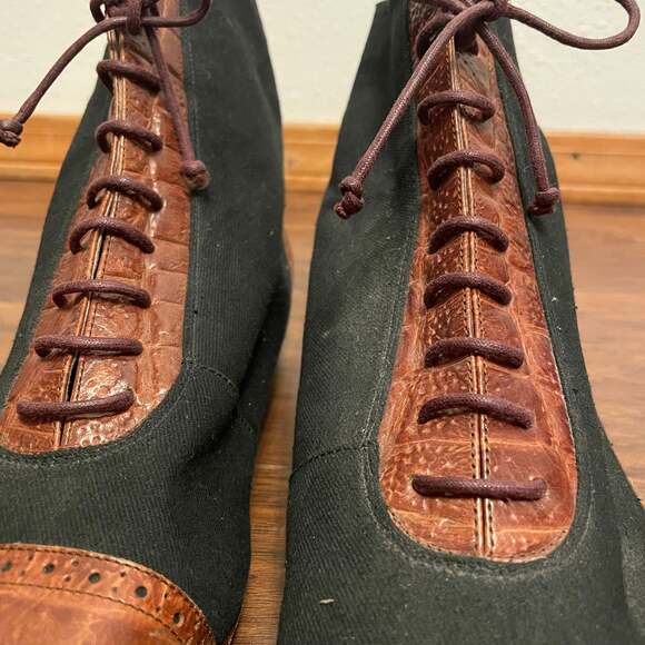 Vintage Nordstrom Two-Tone Leather Granny Victorian Lace Up Ankle Boots 10 - Picture 5 of 9